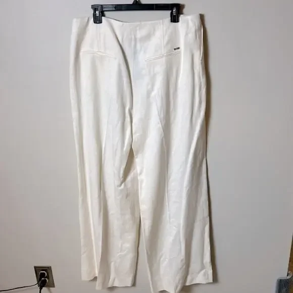 NWT Boss Tapito linen high rise wide leg trouser pants in Open White, 16